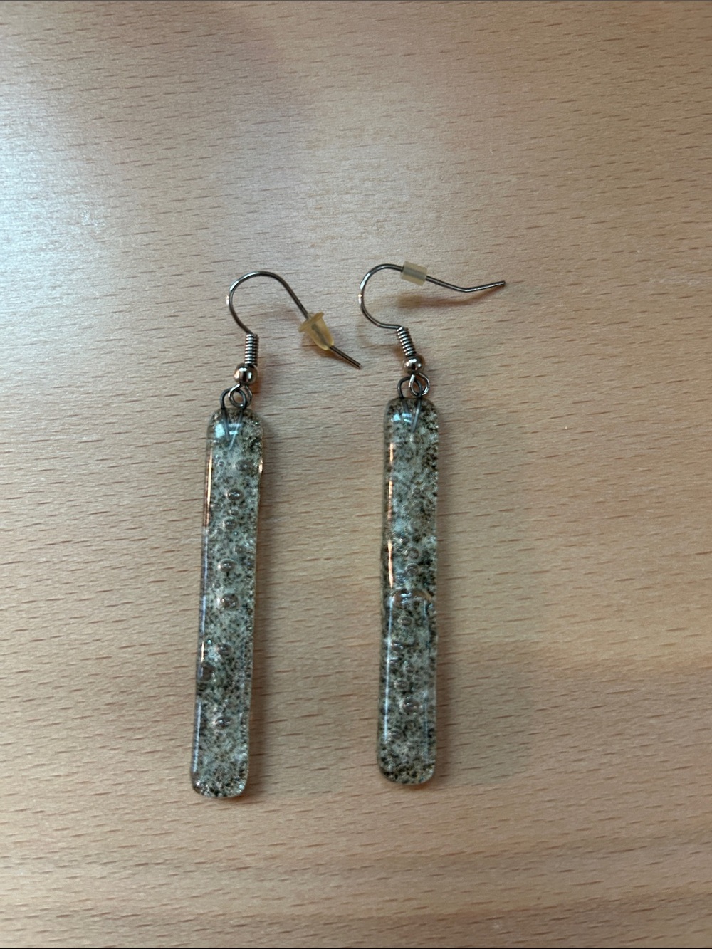 Hand crafted Clear Sand-Inlay Dangle Earrings - Neutral